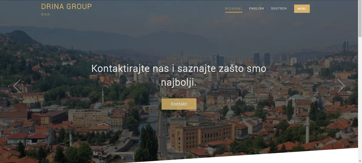 Drina Group homepage with a Sarajevo panorama